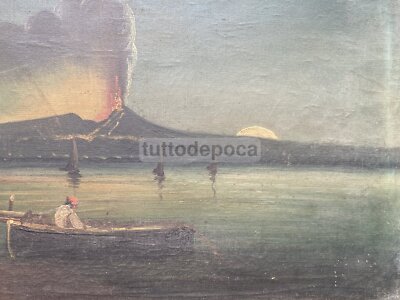 Antica Veduta Napoletana: Eruzione Del Vesuvio (veduta Notturna)