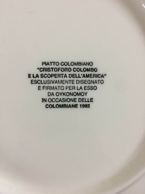 Piatto Commemorativo Cristoforo Colombo: Centenario Della Scoperta Dell'America (Esso, 1992)