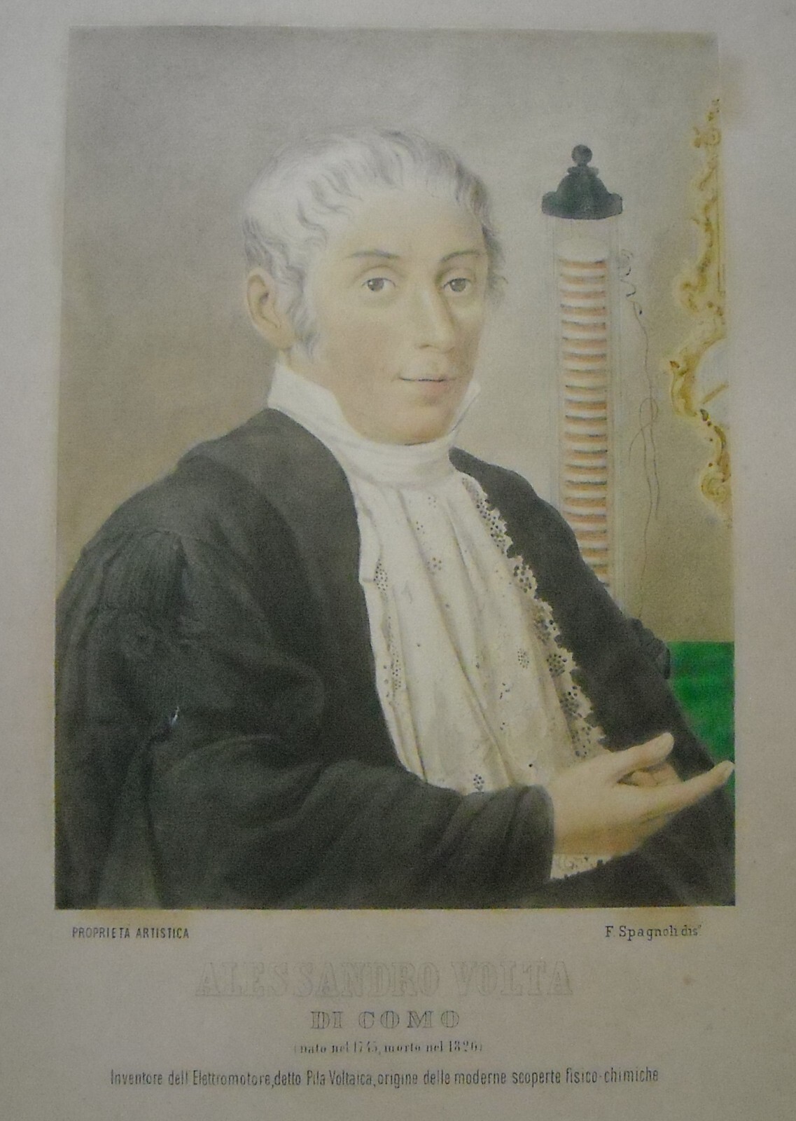 Alessandro Volta, Elettricità, Pila: Antico Ritratto Fotografico Colorato