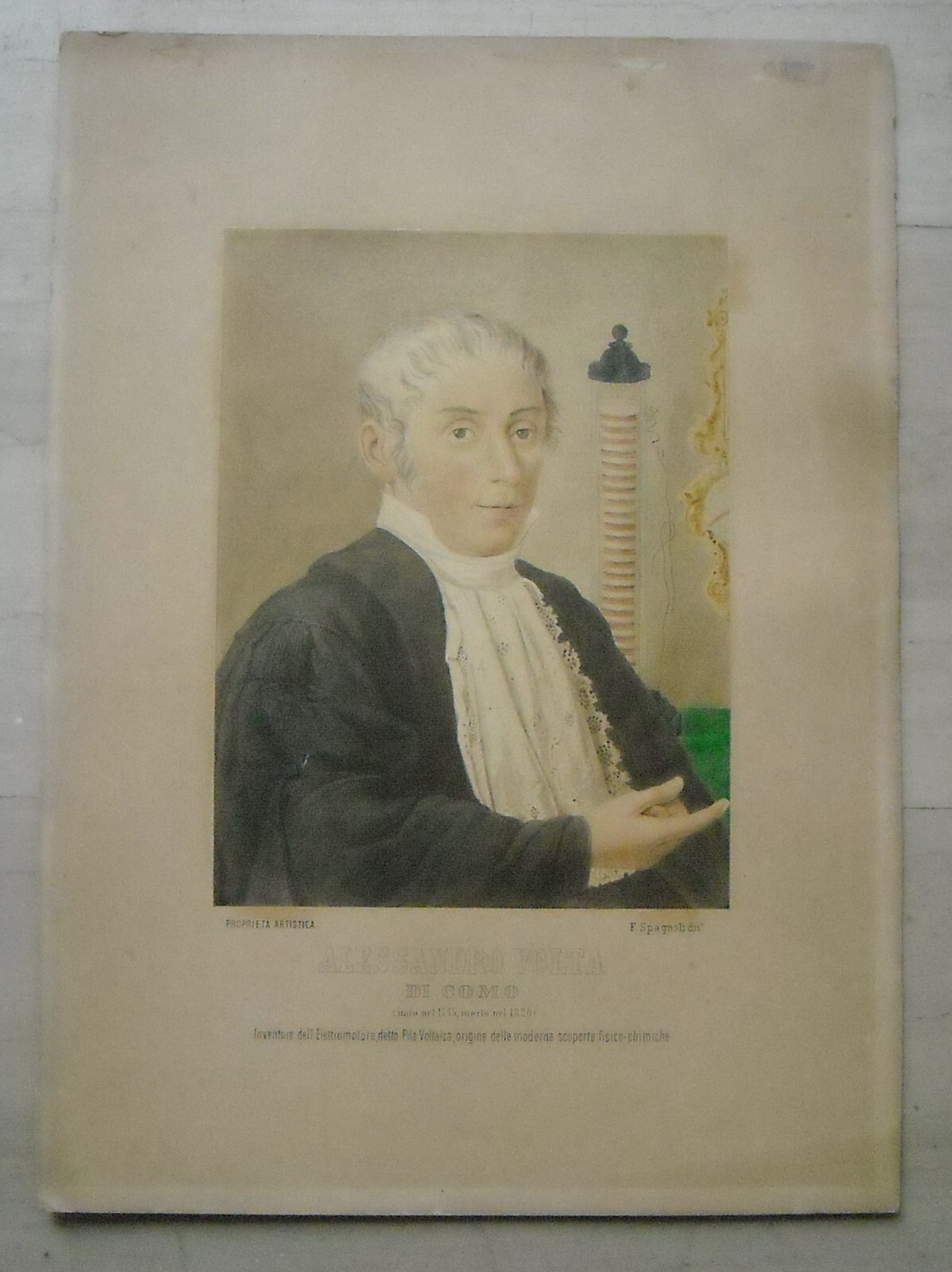 Alessandro Volta, Elettricità, Pila: Antico Ritratto Fotografico Colorato
