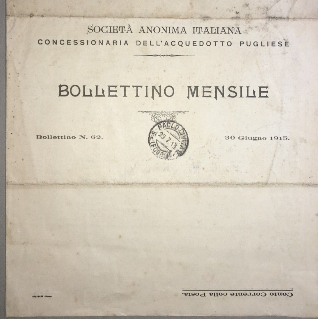 Puglia: Acquedotto Pugliese, Ingegneria Idraulica, Condotte E Diramazioni, 1915
