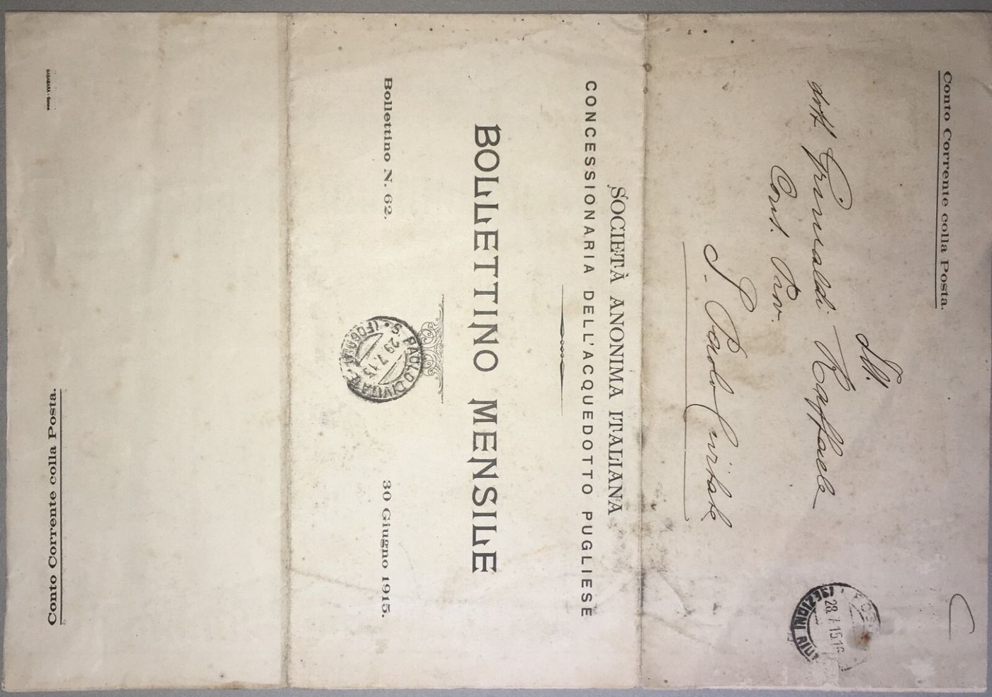 Puglia: Acquedotto Pugliese, Ingegneria Idraulica, Condotte E Diramazioni, 1915