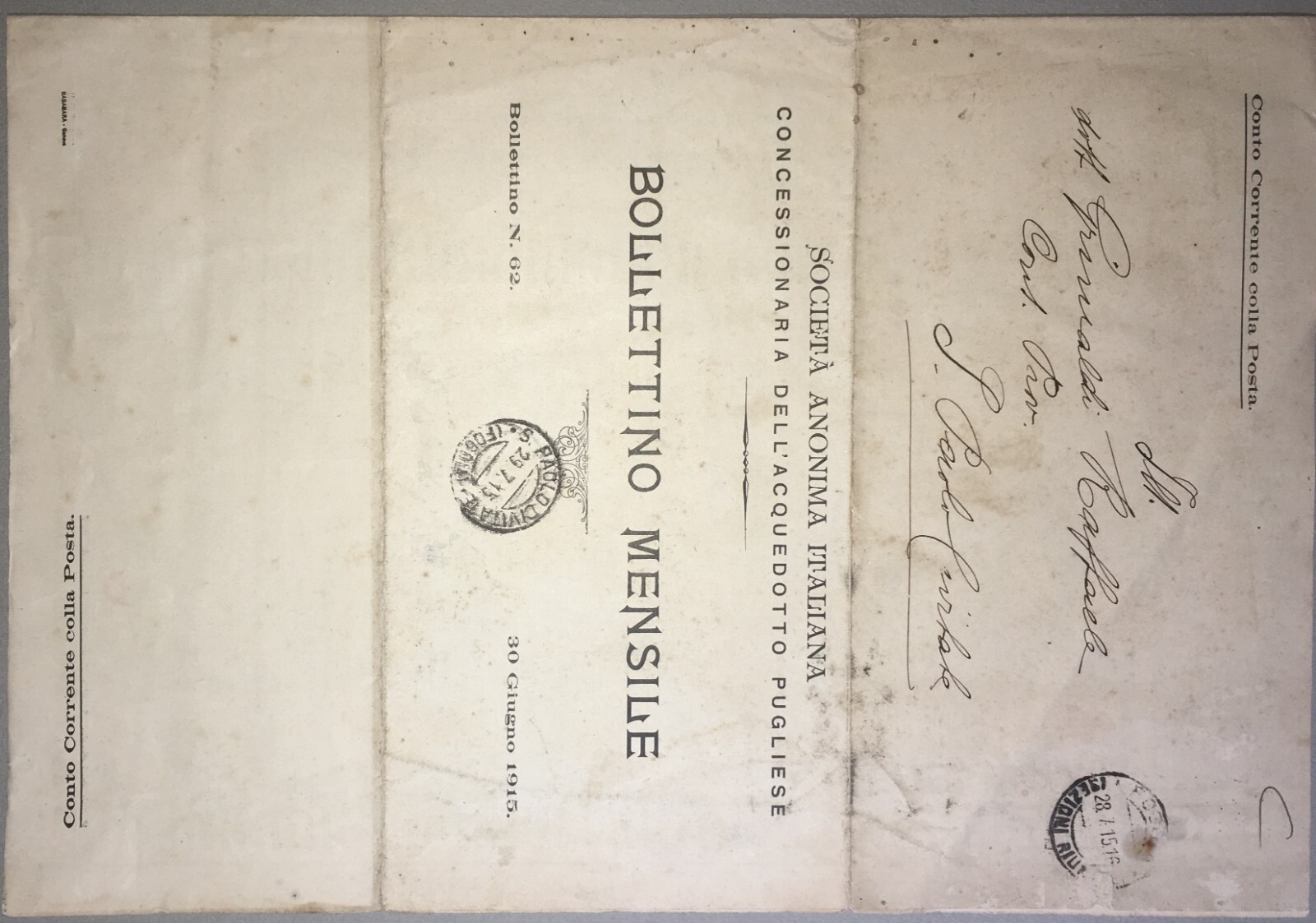 Puglia: Acquedotto Pugliese, Ingegneria Idraulica, Condotte E Diramazioni, 1915