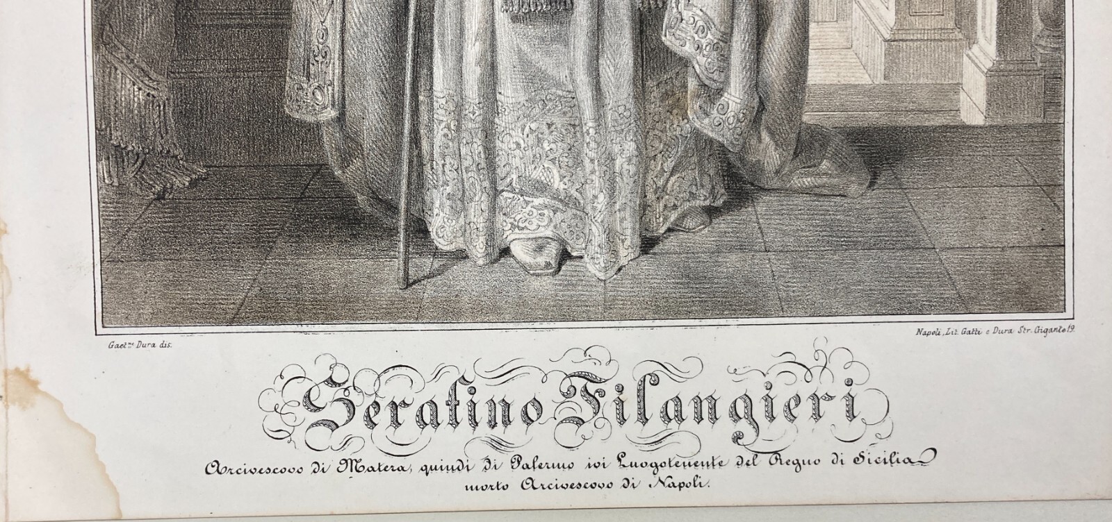 Napoli, Matera, Palermo: Arcivescovo Filangieri. Antica Litografia Di Gatti E Dura, XIX Secolo