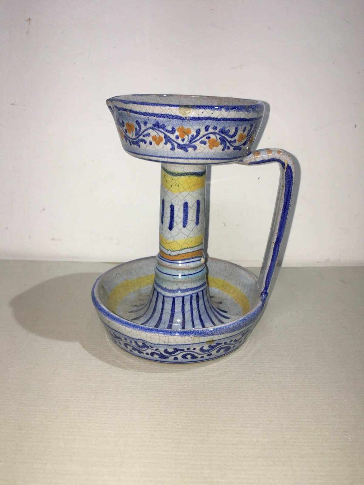 Marche, Urbino: Soprammobile Decorativo, Bugia Porta Candela In Ceramica Policroma