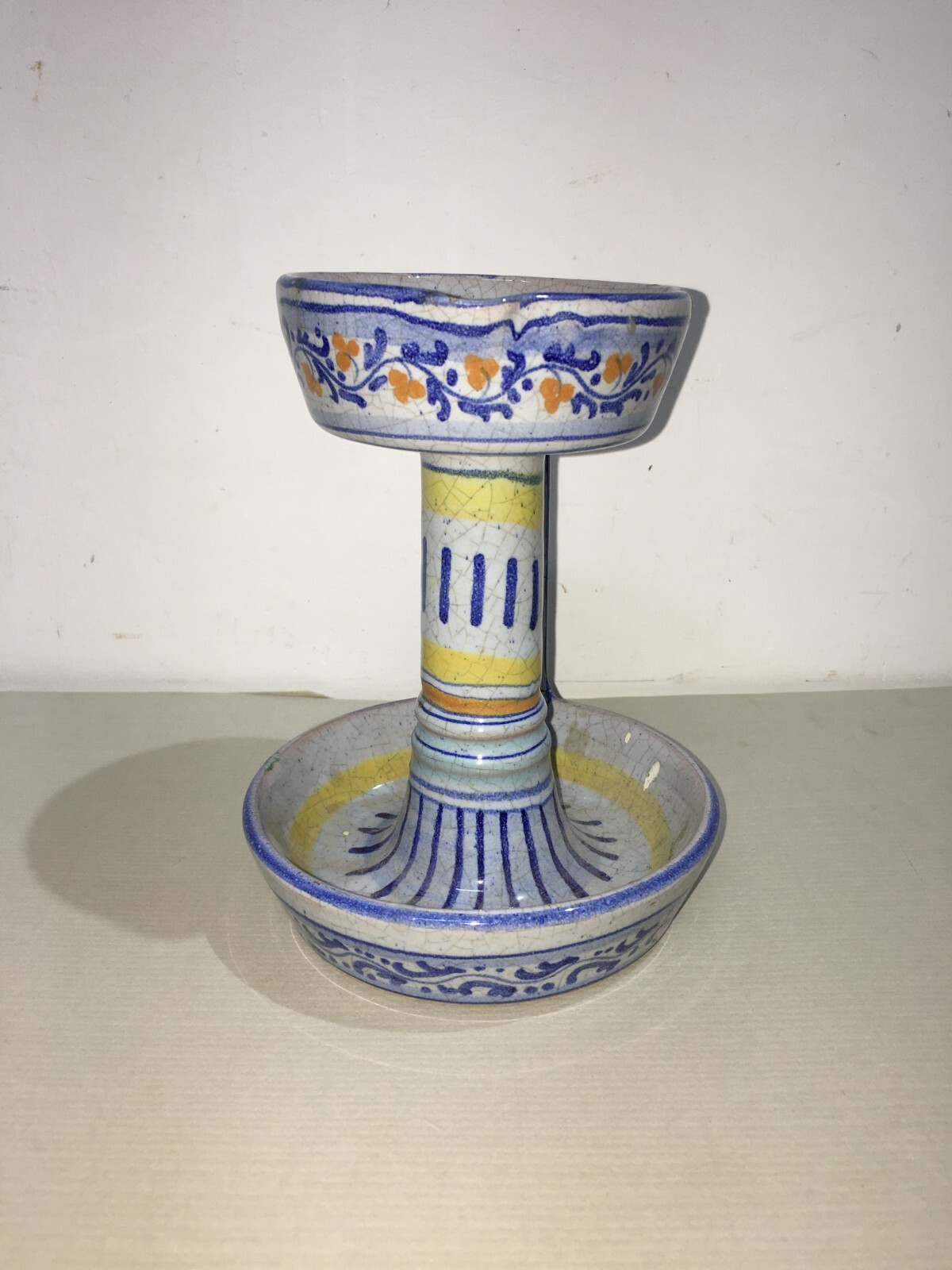 Marche, Urbino: Soprammobile Decorativo, Bugia Porta Candela In Ceramica Policroma
