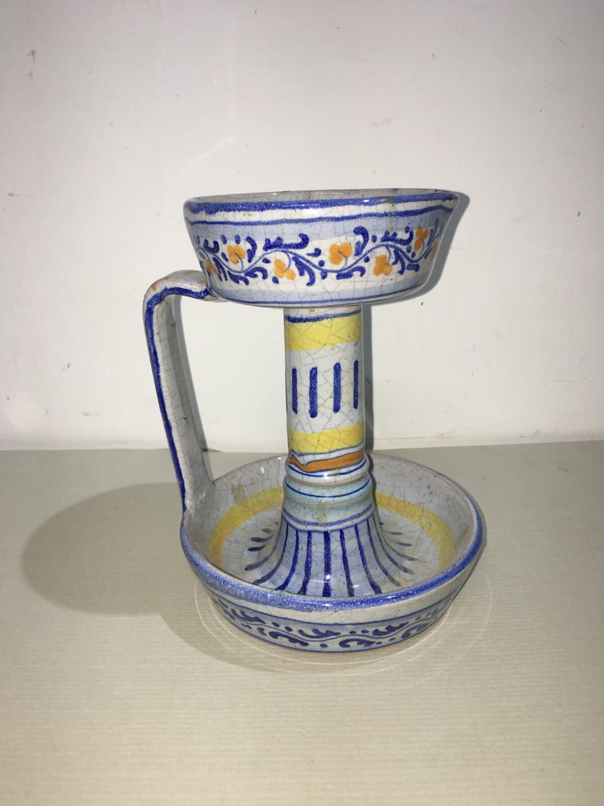 Marche, Urbino: Soprammobile Decorativo, Bugia Porta Candela In Ceramica Policroma