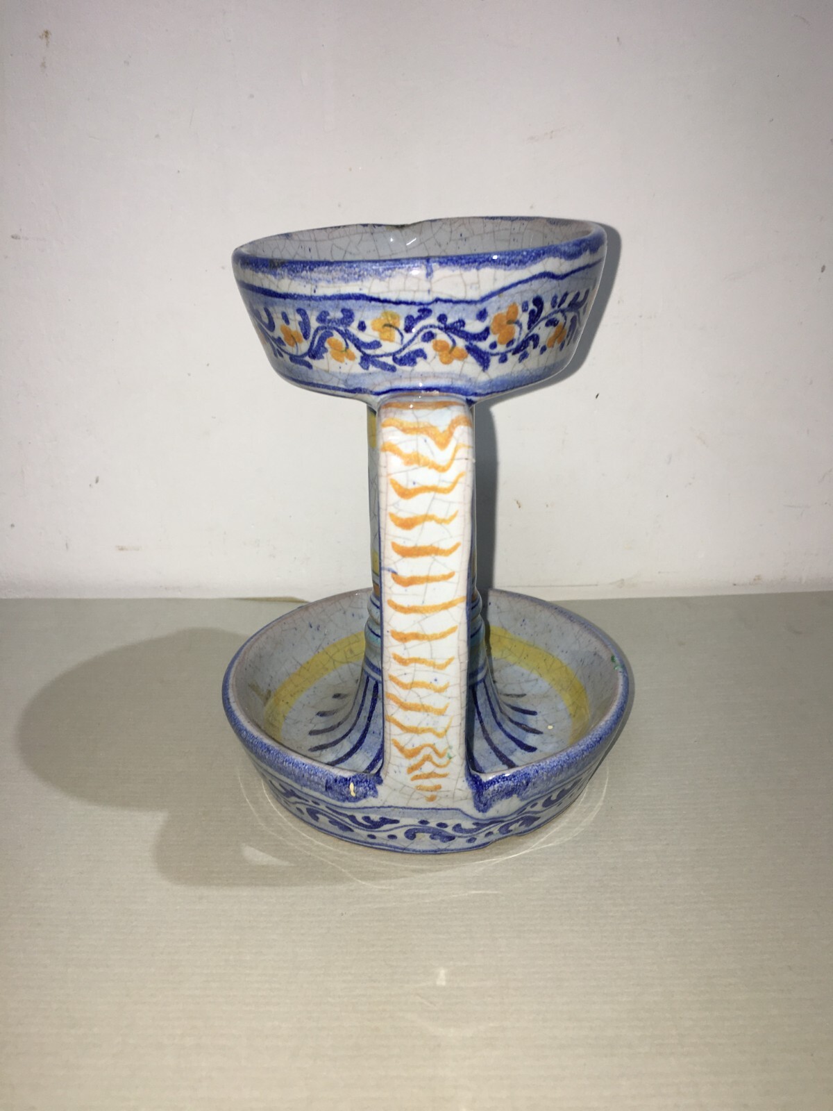 Marche, Urbino: Soprammobile Decorativo, Bugia Porta Candela In Ceramica Policroma
