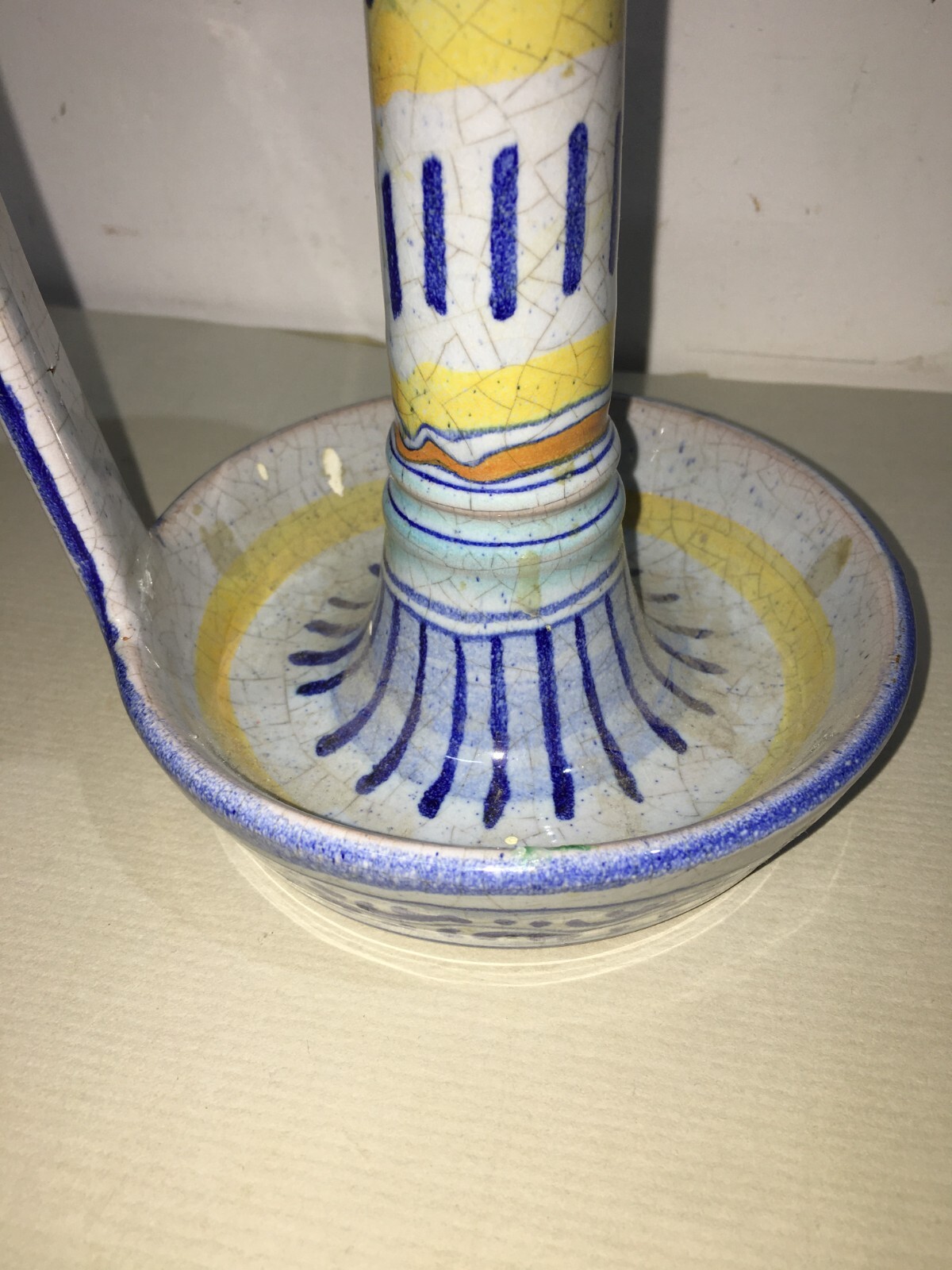 Marche, Urbino: Soprammobile Decorativo, Bugia Porta Candela In Ceramica Policroma