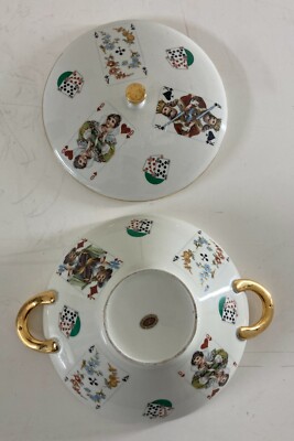 Giochi Di Carte. Inusuale Ceramica Da Tavolo. Zuppiera Decorata Policroma. Poker.