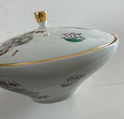 Giochi Di Carte. Inusuale Ceramica Da Tavolo. Zuppiera Decorata Policroma. Poker.