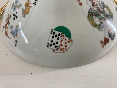 Giochi Di Carte. Inusuale Ceramica Da Tavolo. Zuppiera Decorata Policroma. Poker.