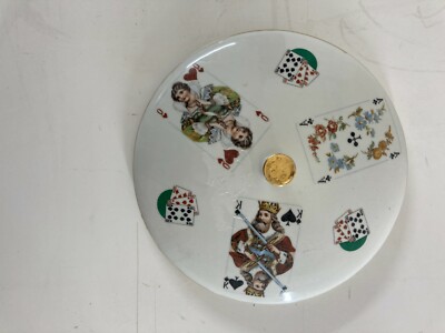 Giochi Di Carte. Inusuale Ceramica Da Tavolo. Zuppiera Decorata Policroma. Poker.