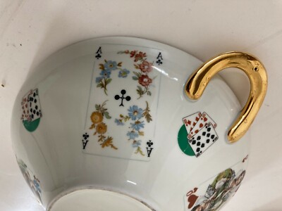 Giochi Di Carte. Inusuale Ceramica Da Tavolo. Zuppiera Decorata Policroma. Poker.