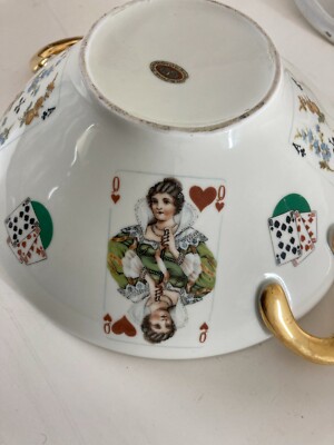 Giochi Di Carte. Inusuale Ceramica Da Tavolo. Zuppiera Decorata Policroma. Poker.