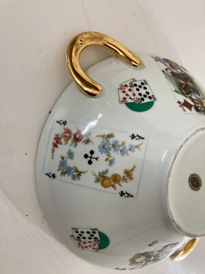 Giochi Di Carte. Inusuale Ceramica Da Tavolo. Zuppiera Decorata Policroma. Poker.