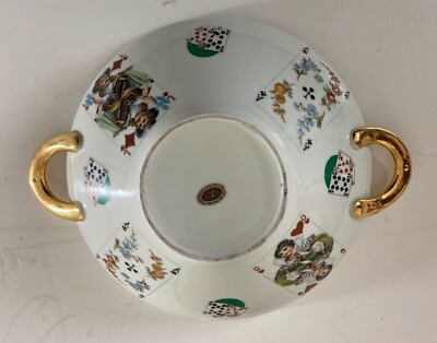 Giochi Di Carte. Inusuale Ceramica Da Tavolo. Zuppiera Decorata Policroma. Poker.