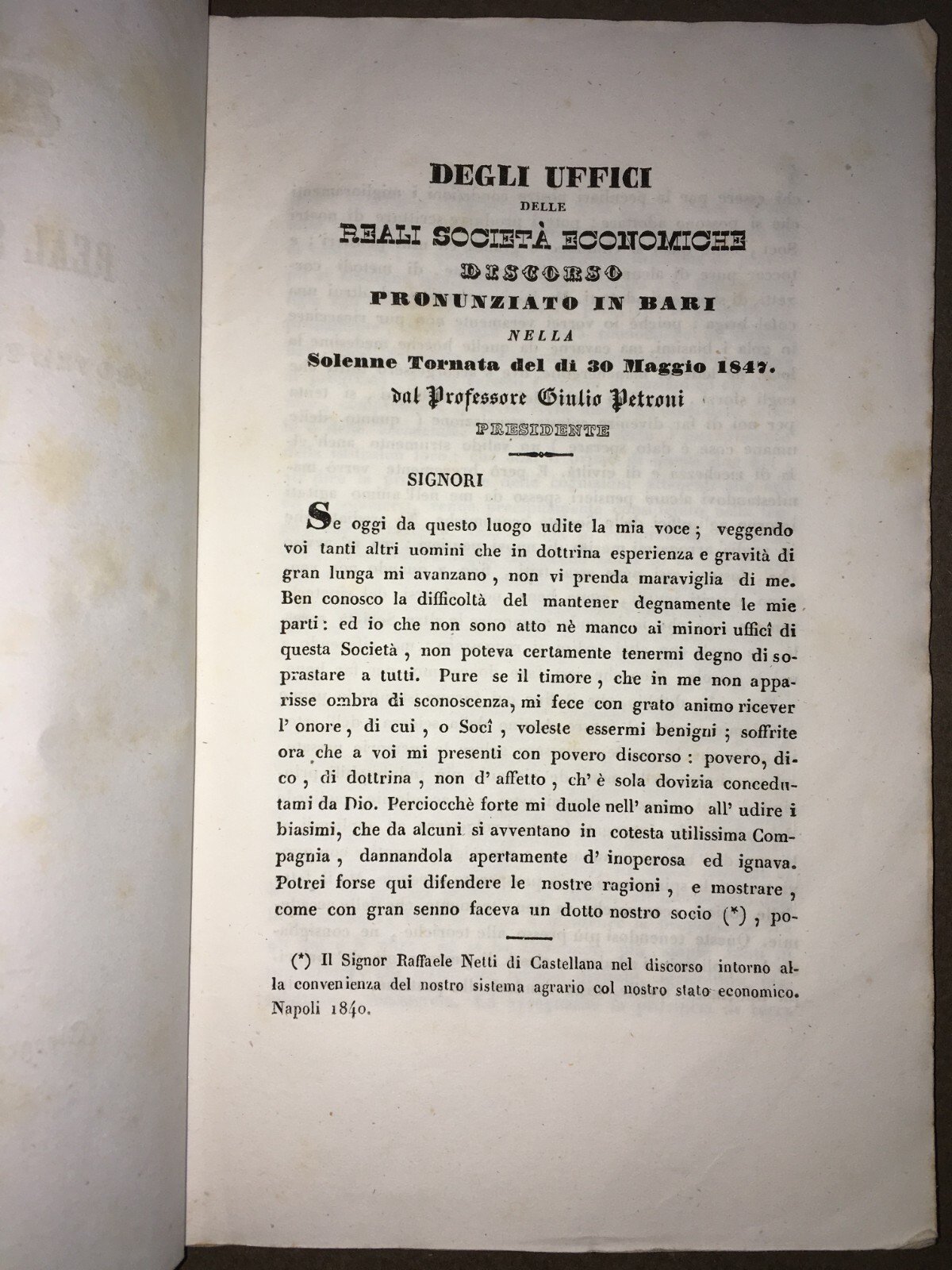Puglia, Bari: Economia, Agricoltura, Geologia E Storia Locale. Petroni, Santoliquido, 1847