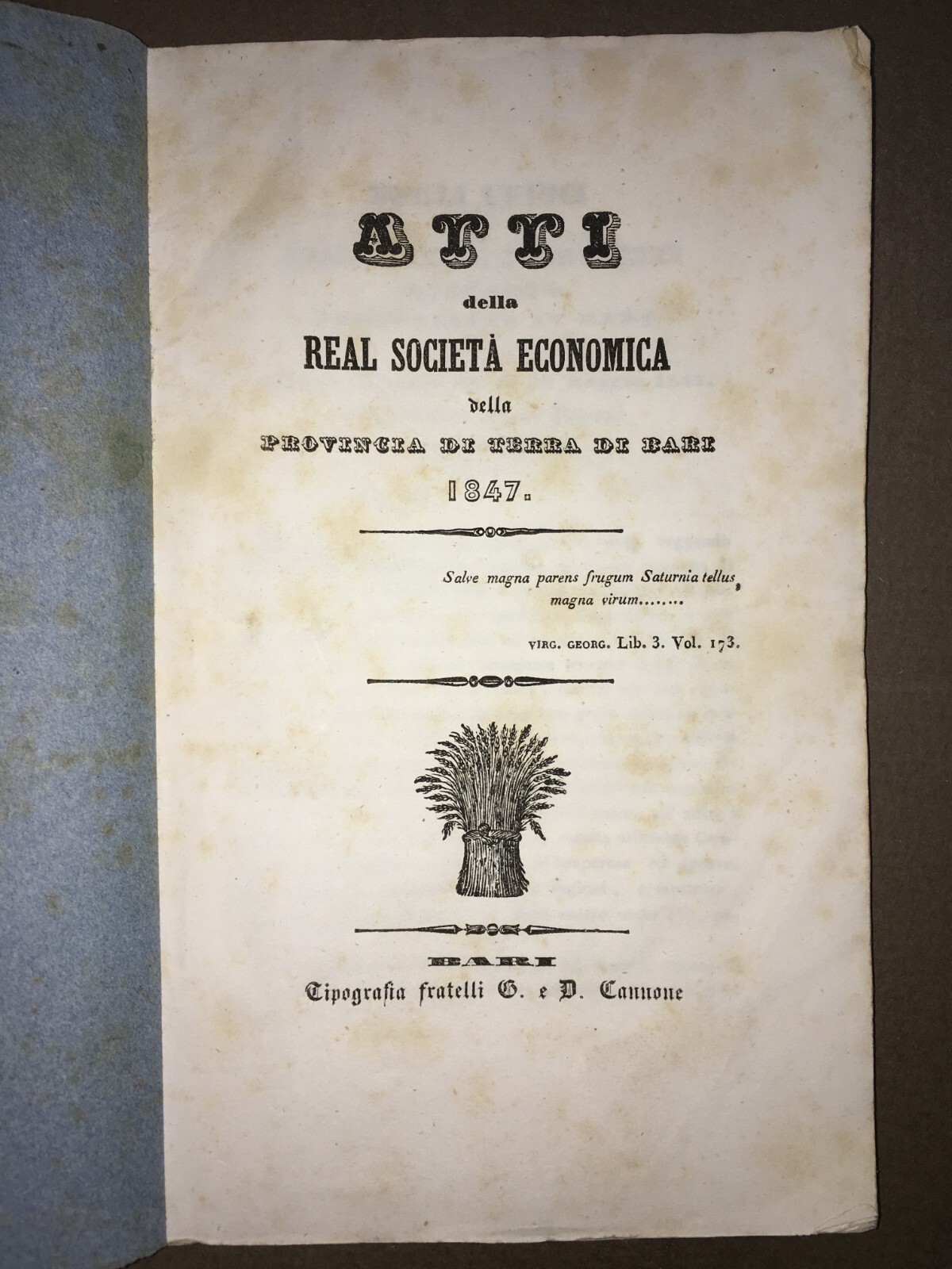 Puglia, Bari: Economia, Agricoltura, Geologia E Storia Locale. Petroni, Santoliquido, 1847