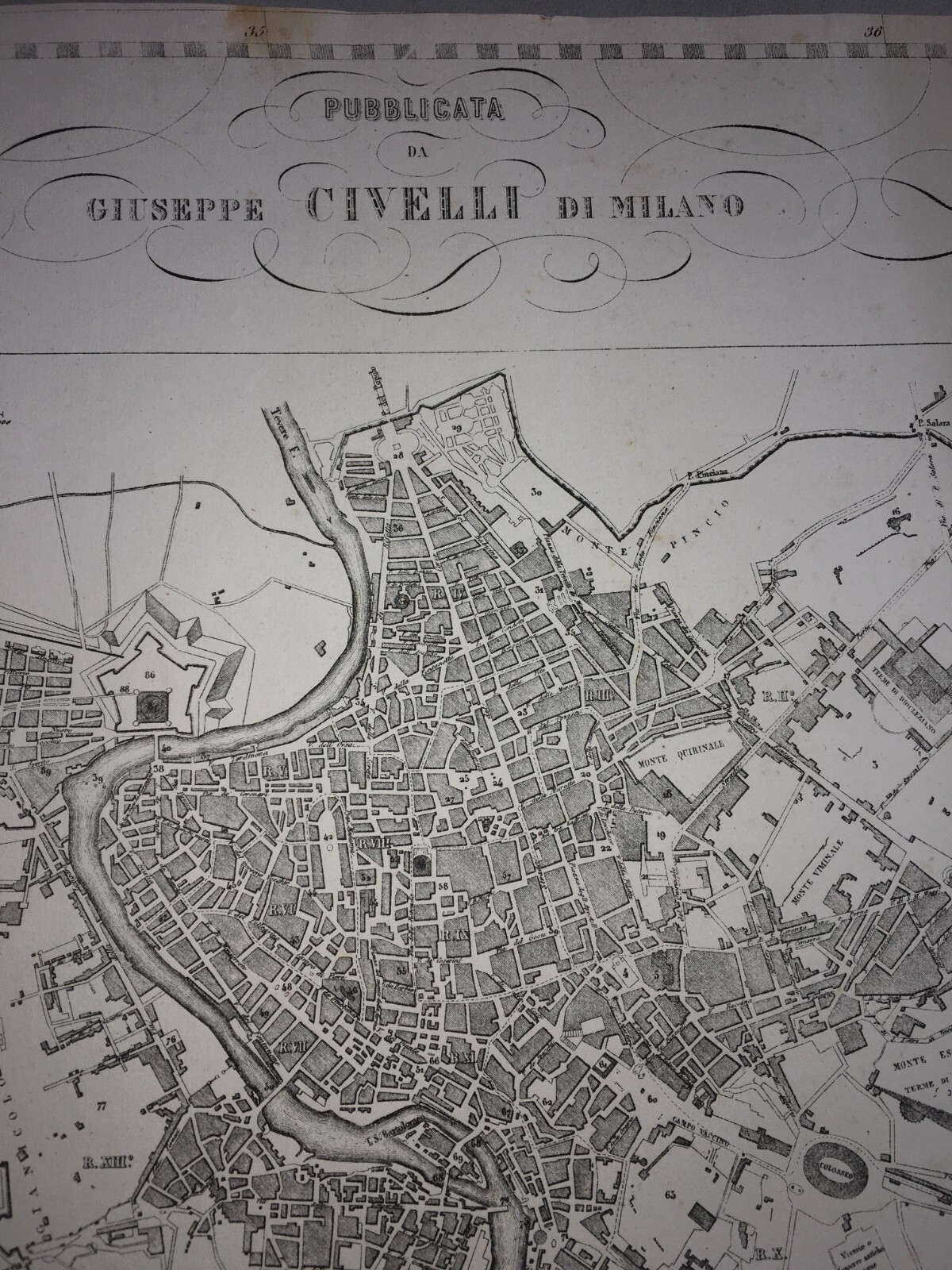 Antica Cartografia: Pianta Di Roma. Incisione Di Giuseppe Civelli E Paolo Bezzera