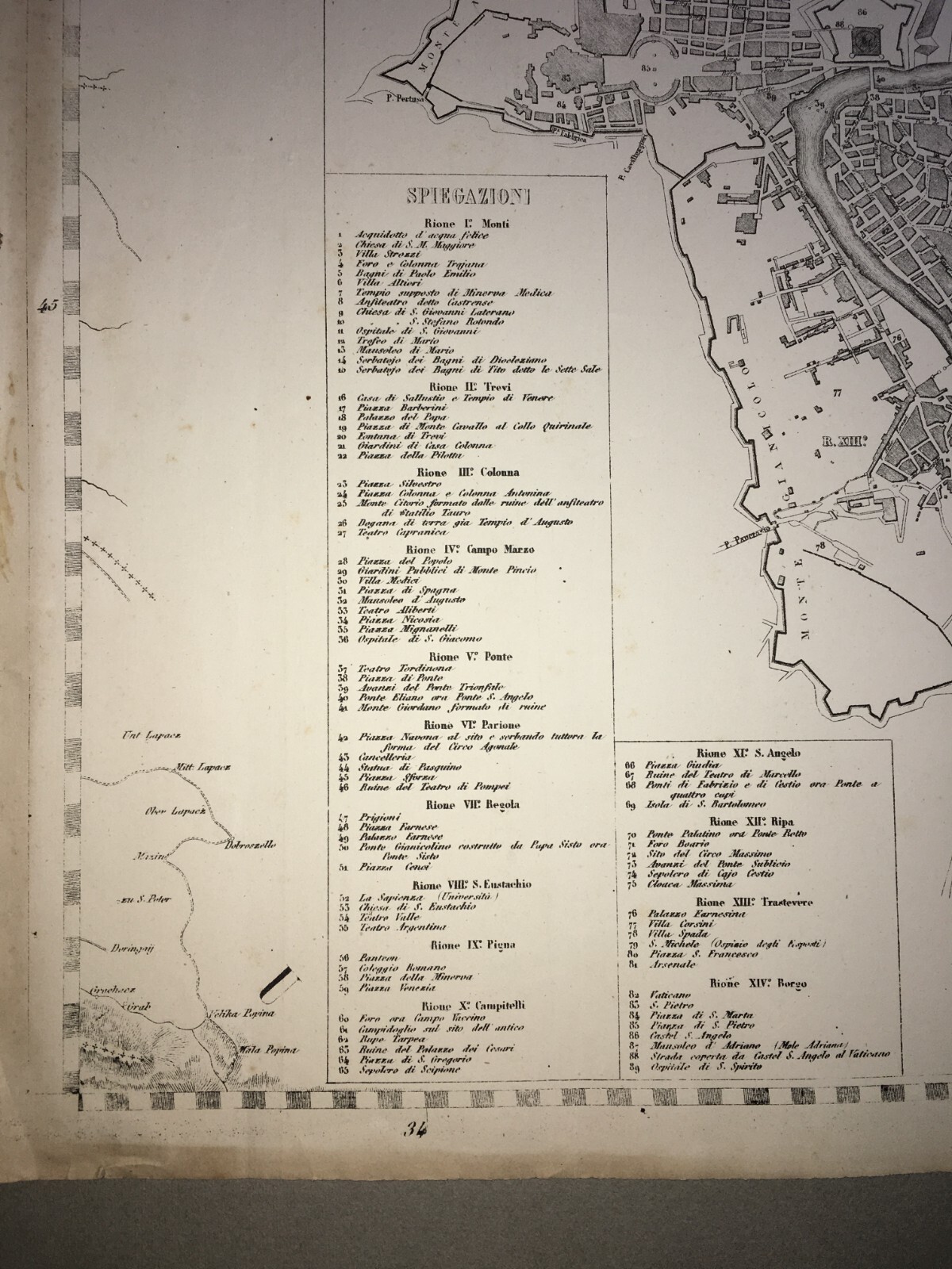 Antica Cartografia: Pianta Di Roma. Incisione Di Giuseppe Civelli E Paolo Bezzera