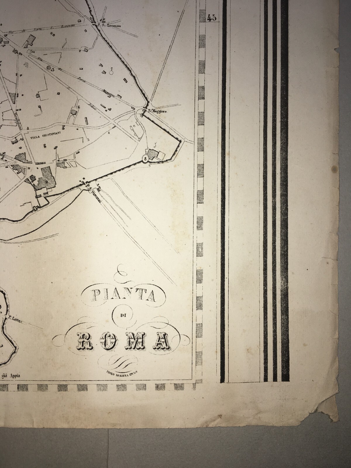 Antica Cartografia: Pianta Di Roma. Incisione Di Giuseppe Civelli E Paolo Bezzera
