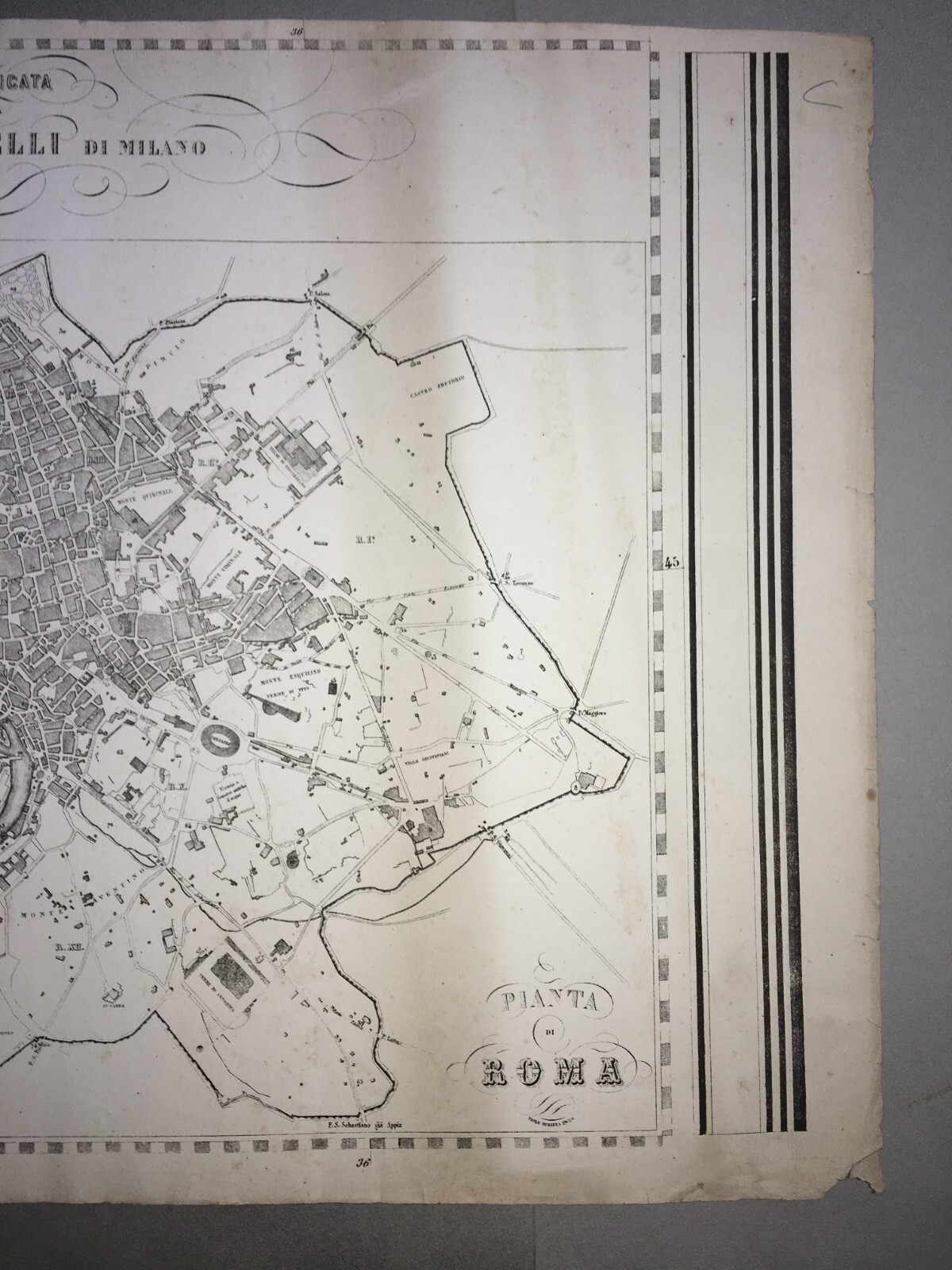 Antica Cartografia: Pianta Di Roma. Incisione Di Giuseppe Civelli E Paolo Bezzera