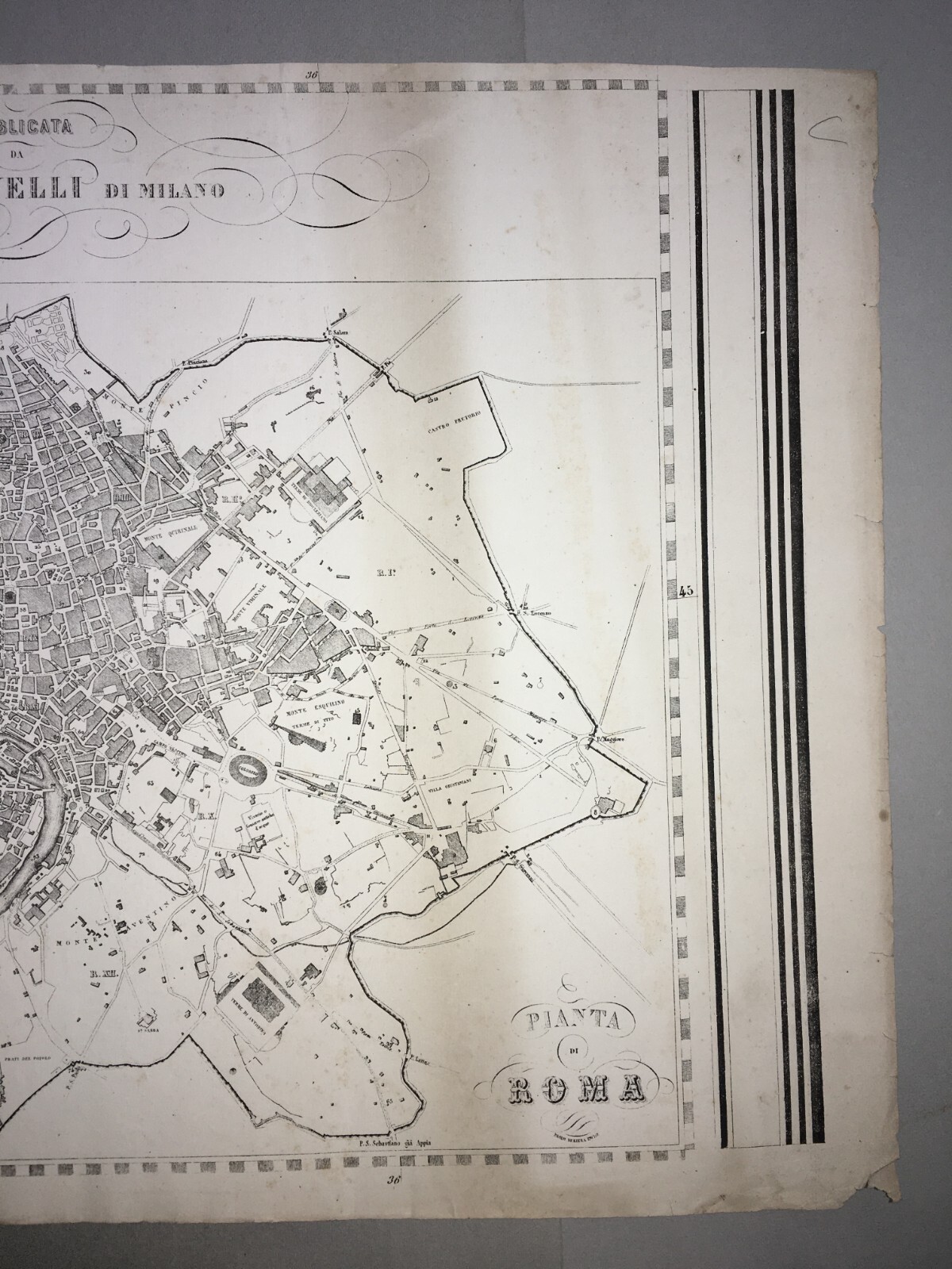 Antica Cartografia: Pianta Di Roma. Incisione Di Giuseppe Civelli E Paolo Bezzera