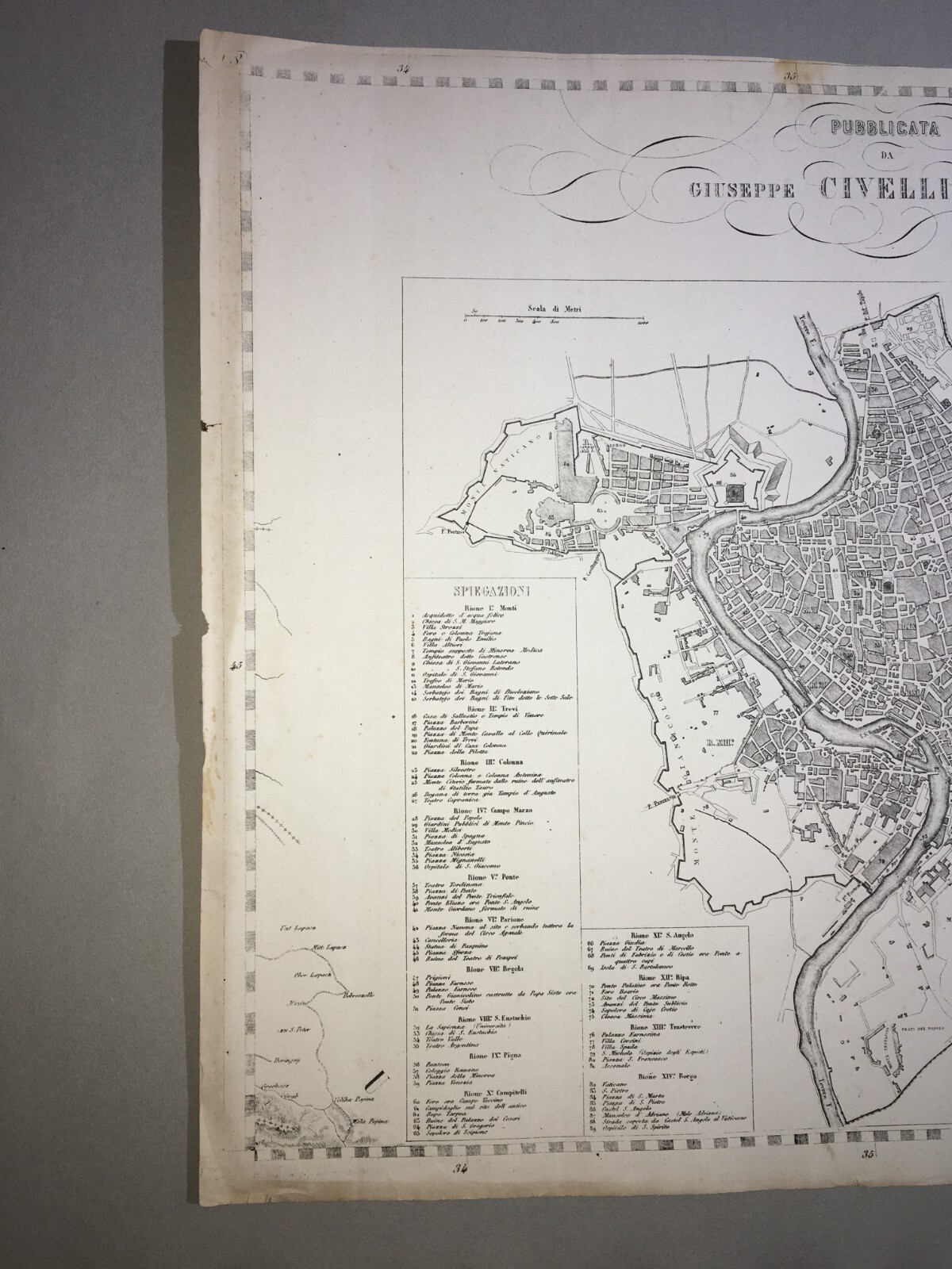 Antica Cartografia: Pianta Di Roma. Incisione Di Giuseppe Civelli E Paolo Bezzera
