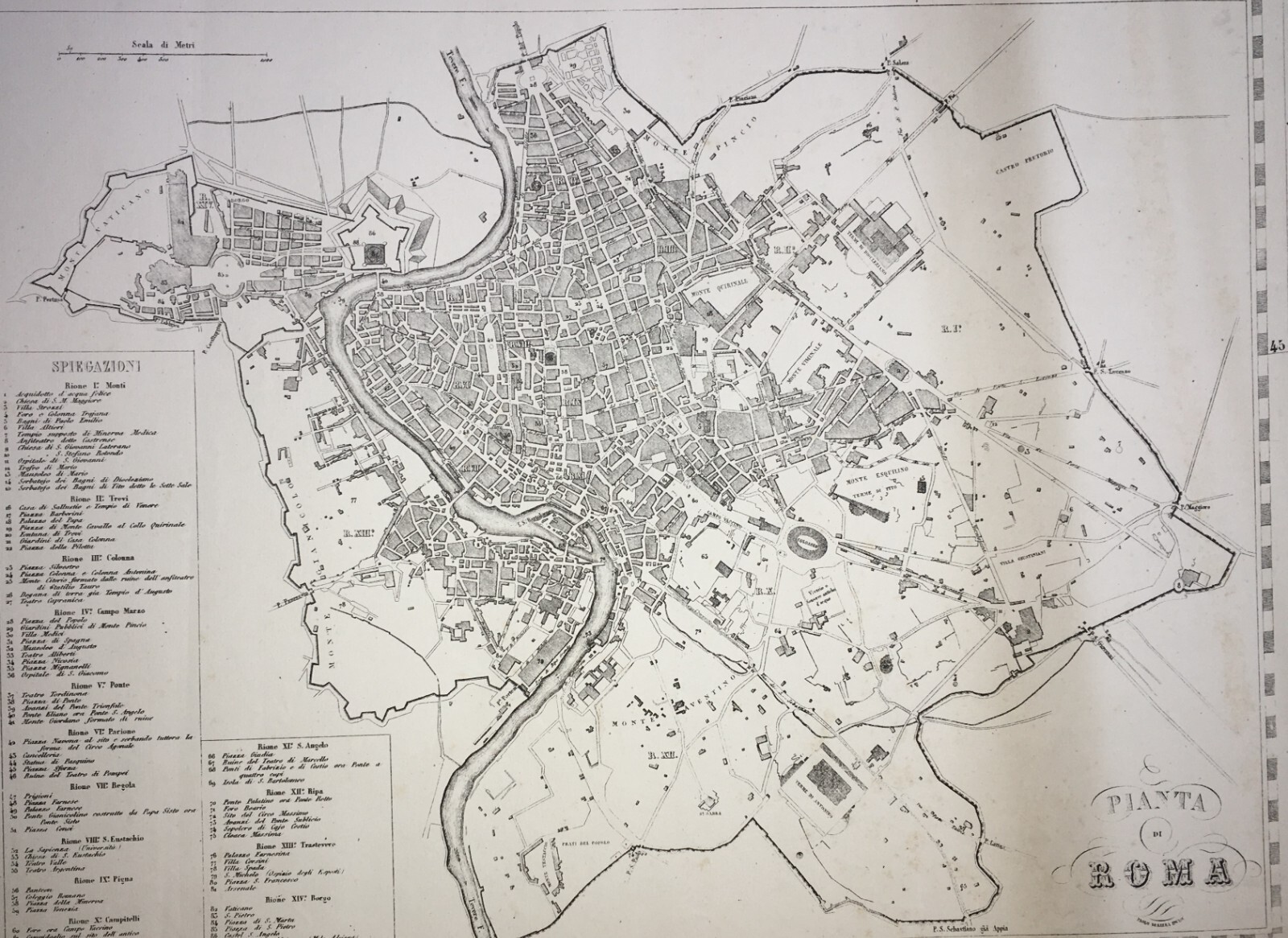 Antica Cartografia: Pianta Di Roma. Incisione Di Giuseppe Civelli E Paolo Bezzera