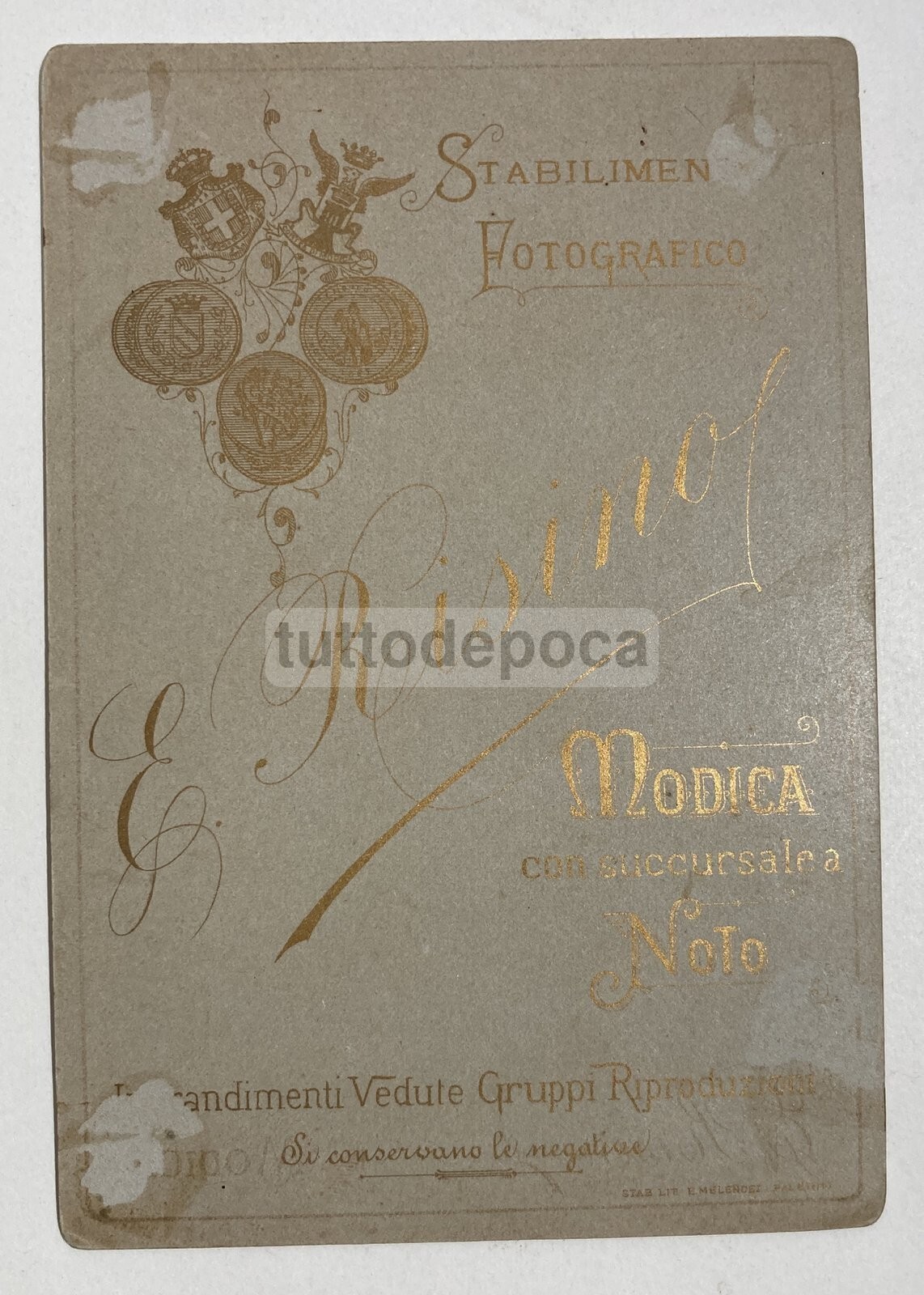 Fotografia Antica Da Collezione: Sicilia, Modica, Noto, Fotografo Risino, Araldica