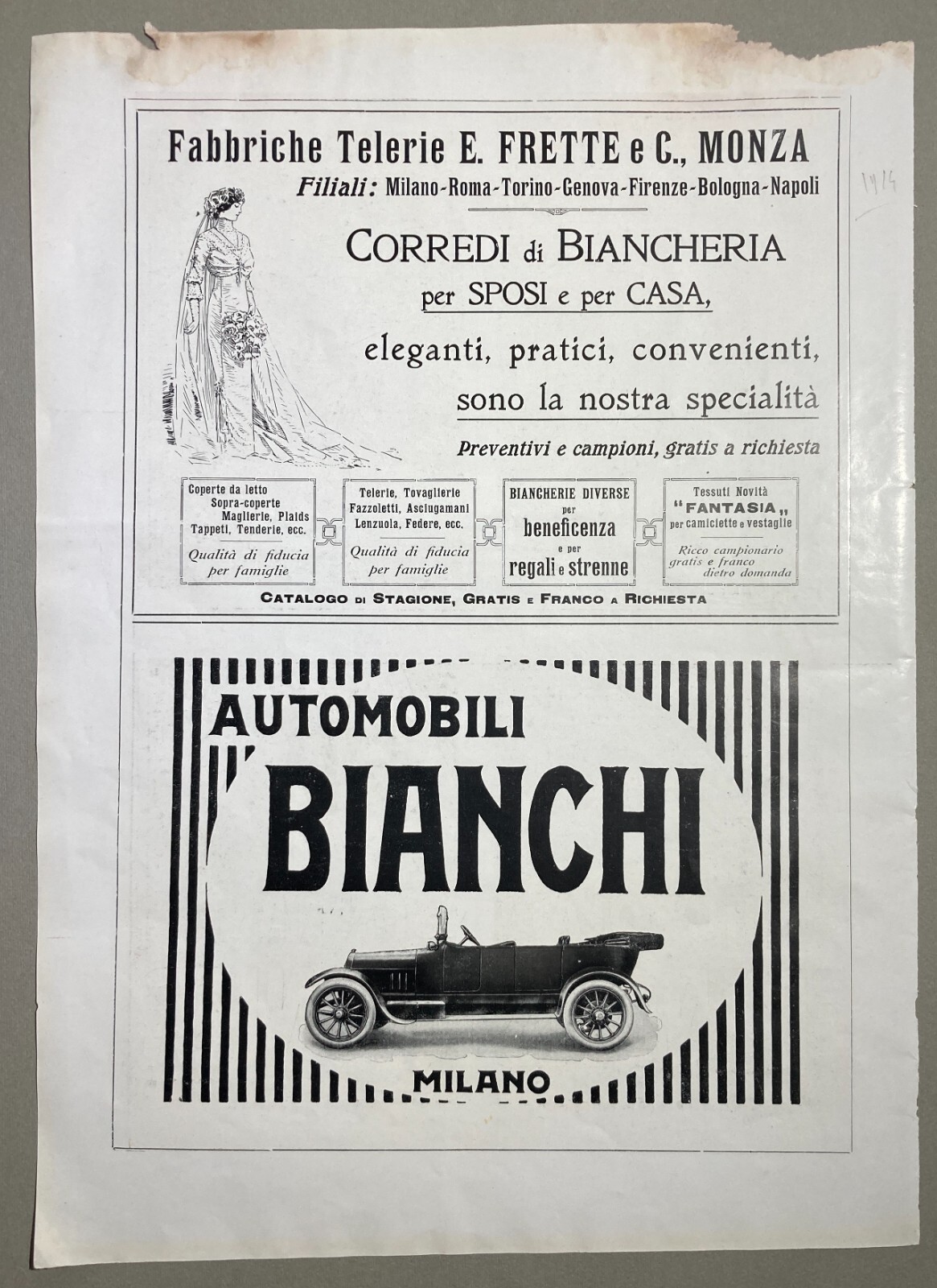 Cioccolato Istantaneo Meunier Milano Parigi. Stampa Pubblicitaria, 1914