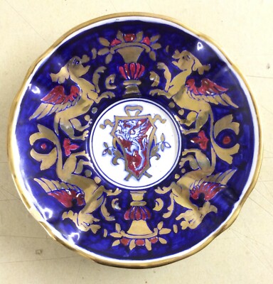 Piatto Araldico In Ceramica Di Deruta Con Draghi Alati