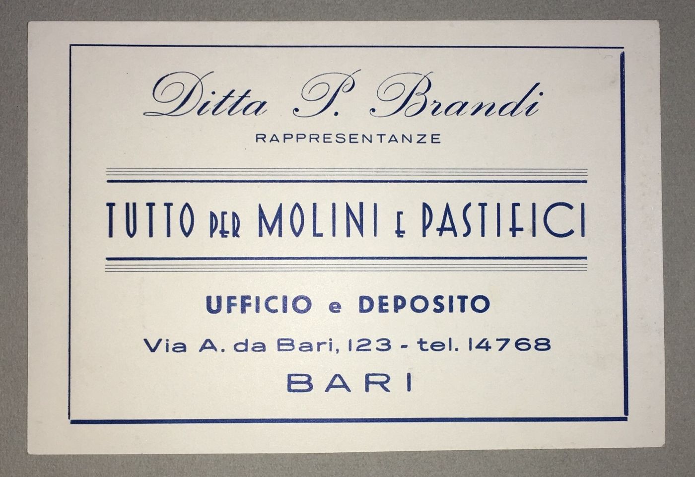 Puglia, Bari: Attrezzatura Per Molini E Pastifici, Ditta Brandi   Pubblicitaria