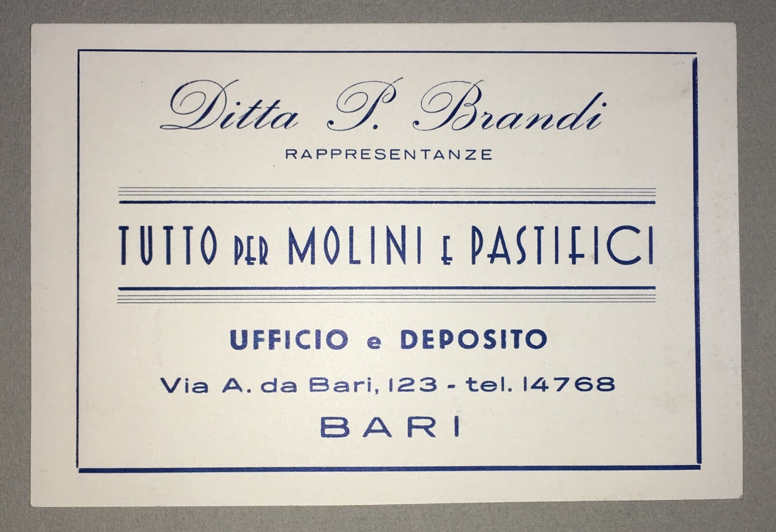 Puglia, Bari: Attrezzatura Per Molini E Pastifici, Ditta Brandi   Pubblicitaria