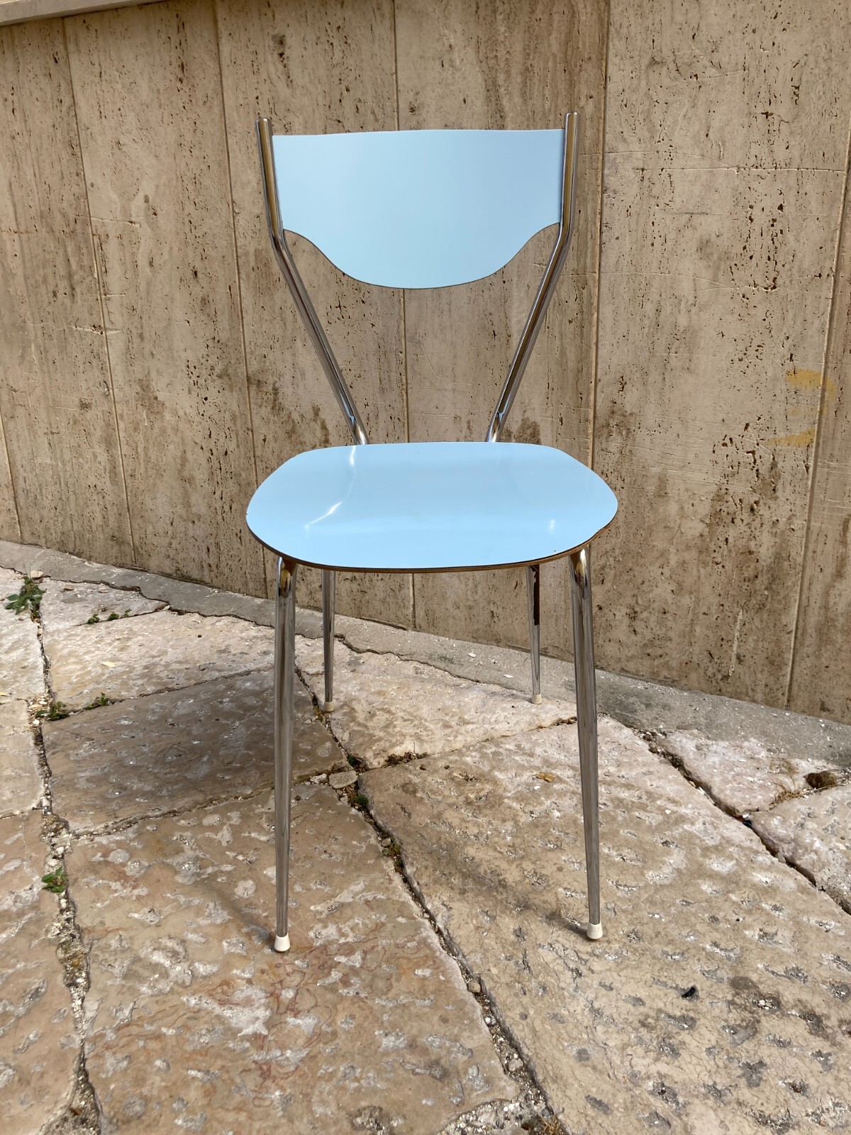 Sedia Di Design Della Metà Del '900 In Metallo Cromato E Formica