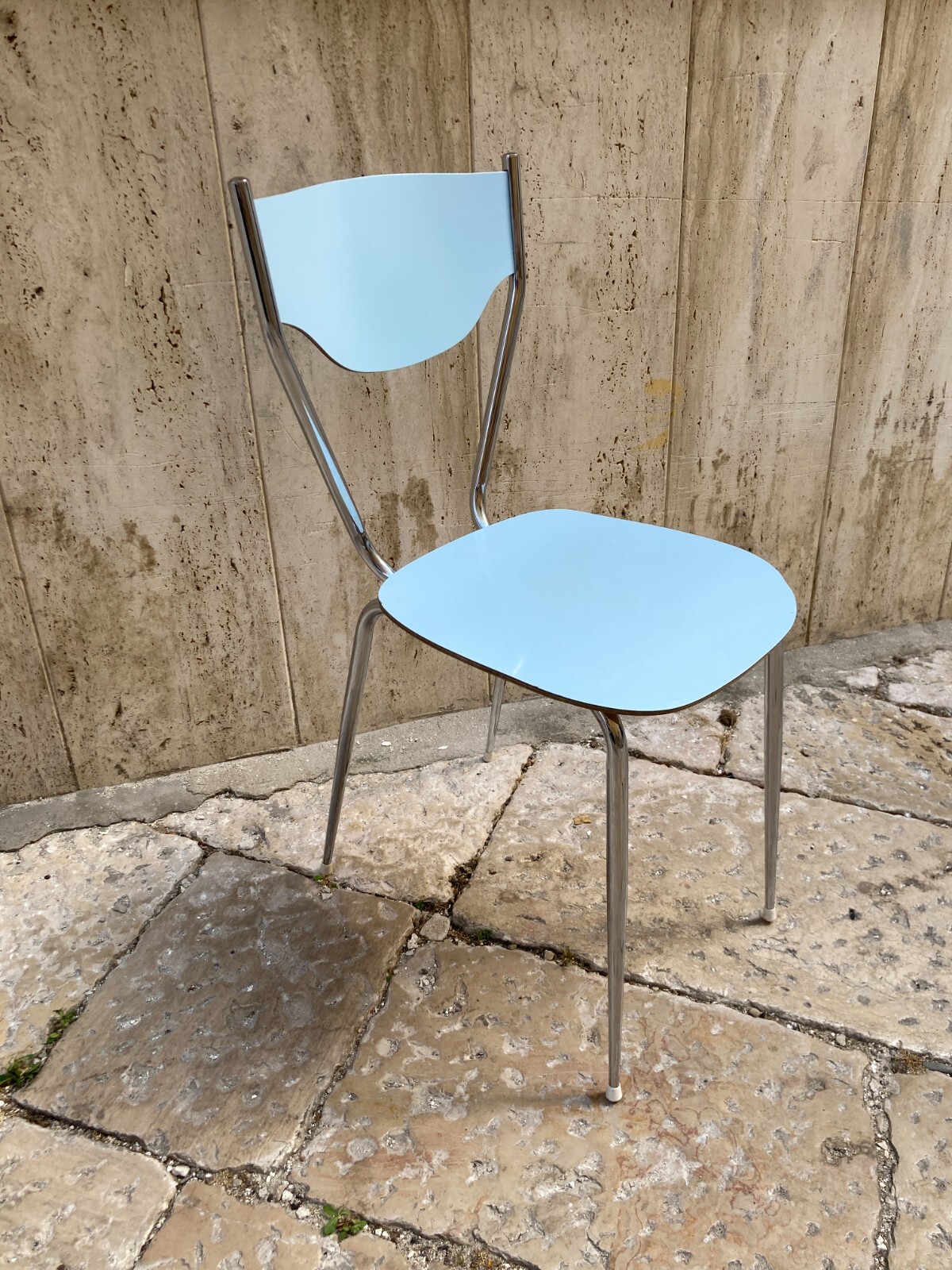 Sedia Di Design Della Metà Del '900 In Metallo Cromato E Formica
