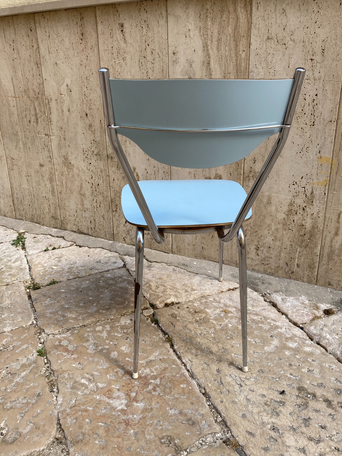 Sedia Di Design Della Metà Del '900 In Metallo Cromato E Formica