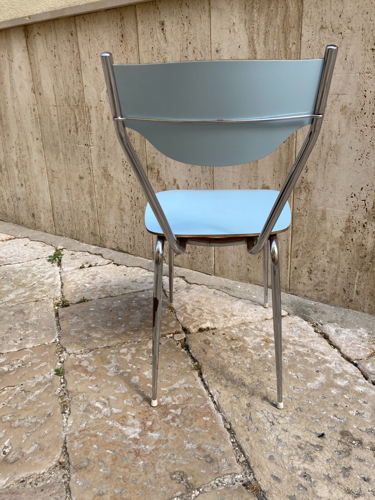 Sedia Di Design Della Metà Del '900 In Metallo Cromato E Formica