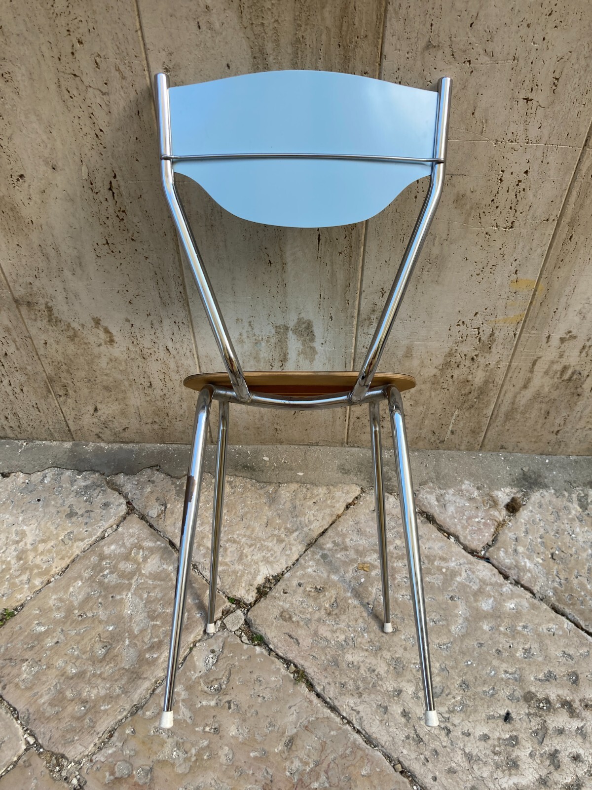Sedia Di Design Della Metà Del '900 In Metallo Cromato E Formica