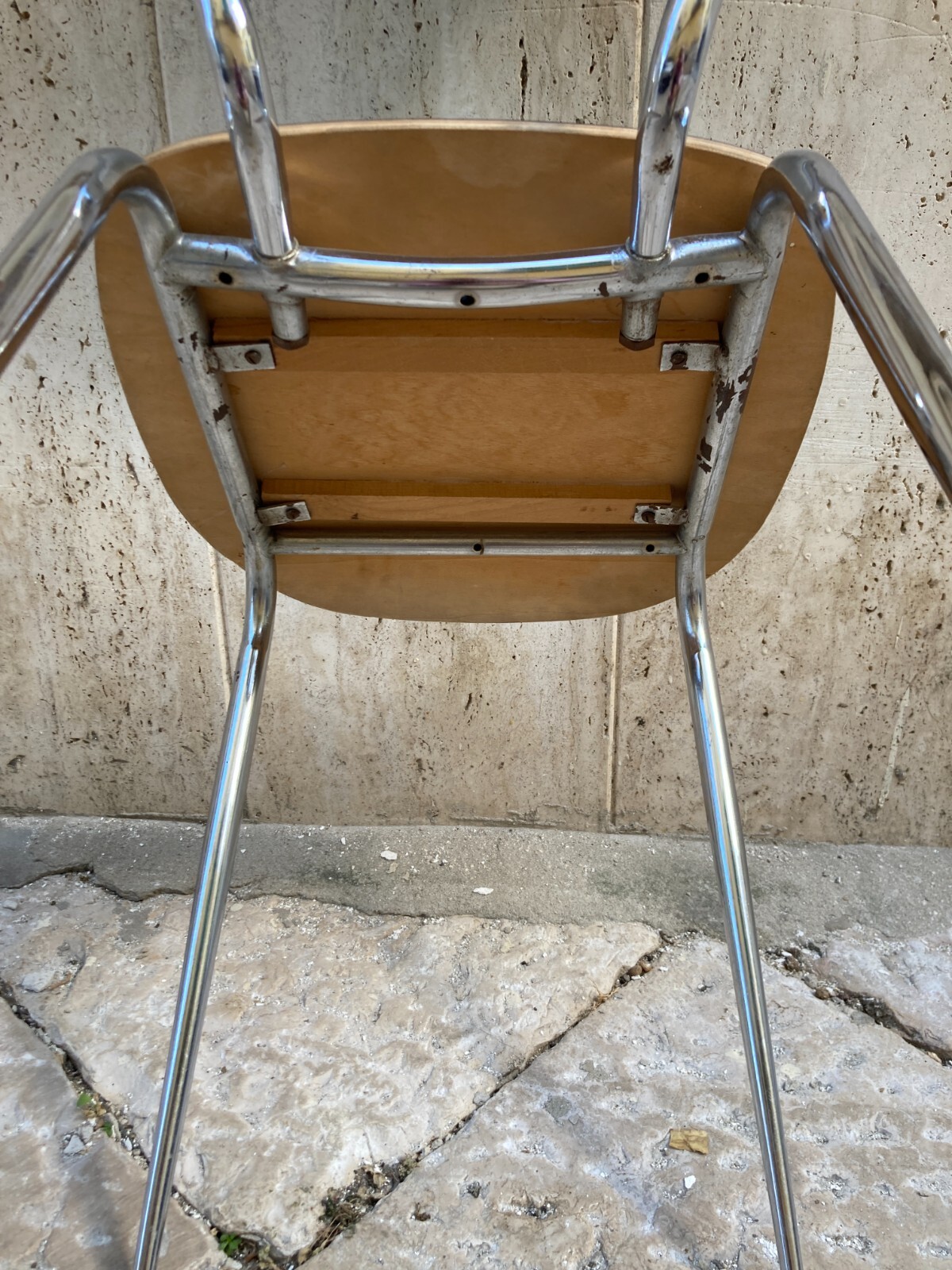 Sedia Di Design Della Metà Del '900 In Metallo Cromato E Formica