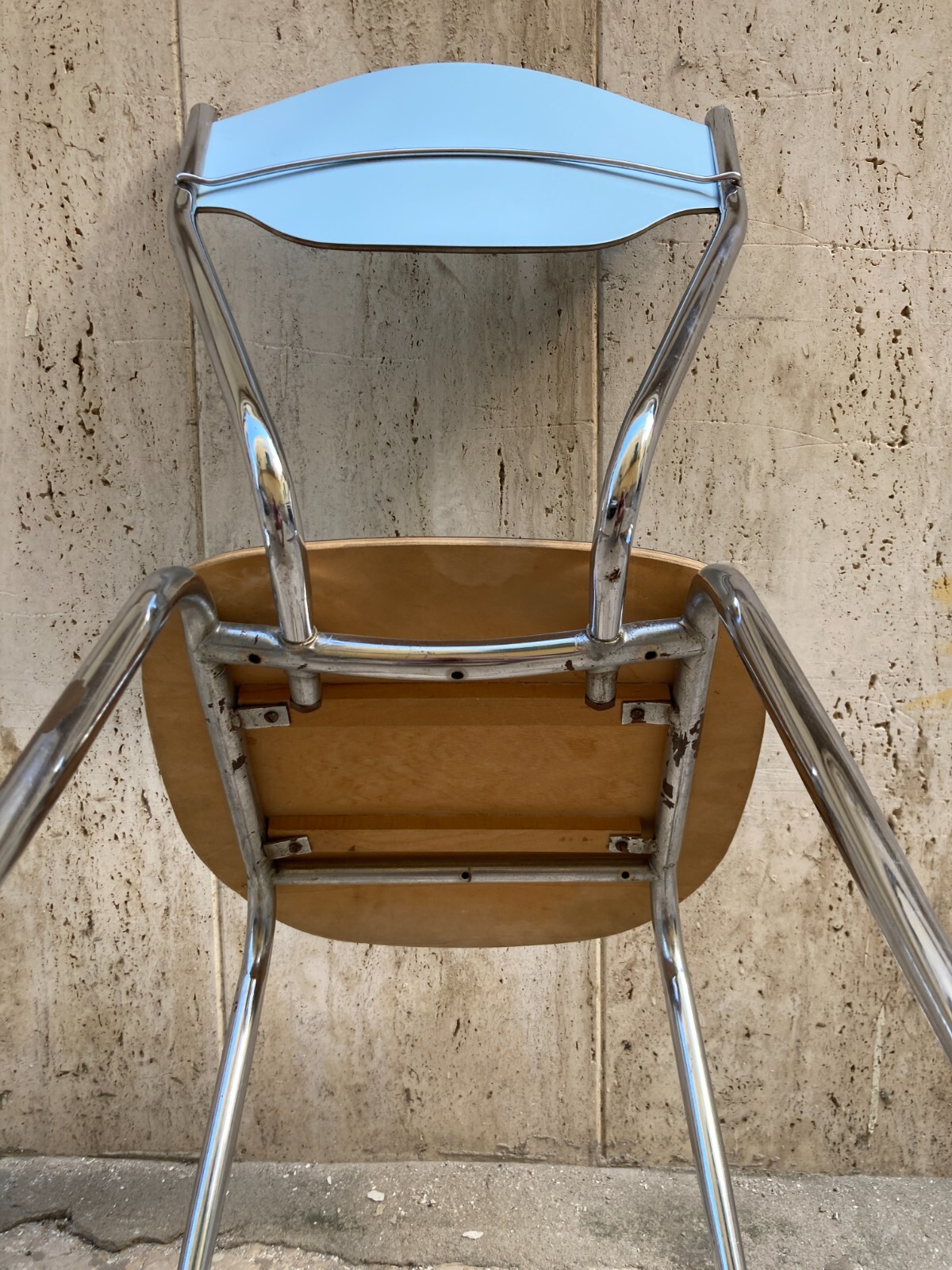 Sedia Di Design Della Metà Del '900 In Metallo Cromato E Formica