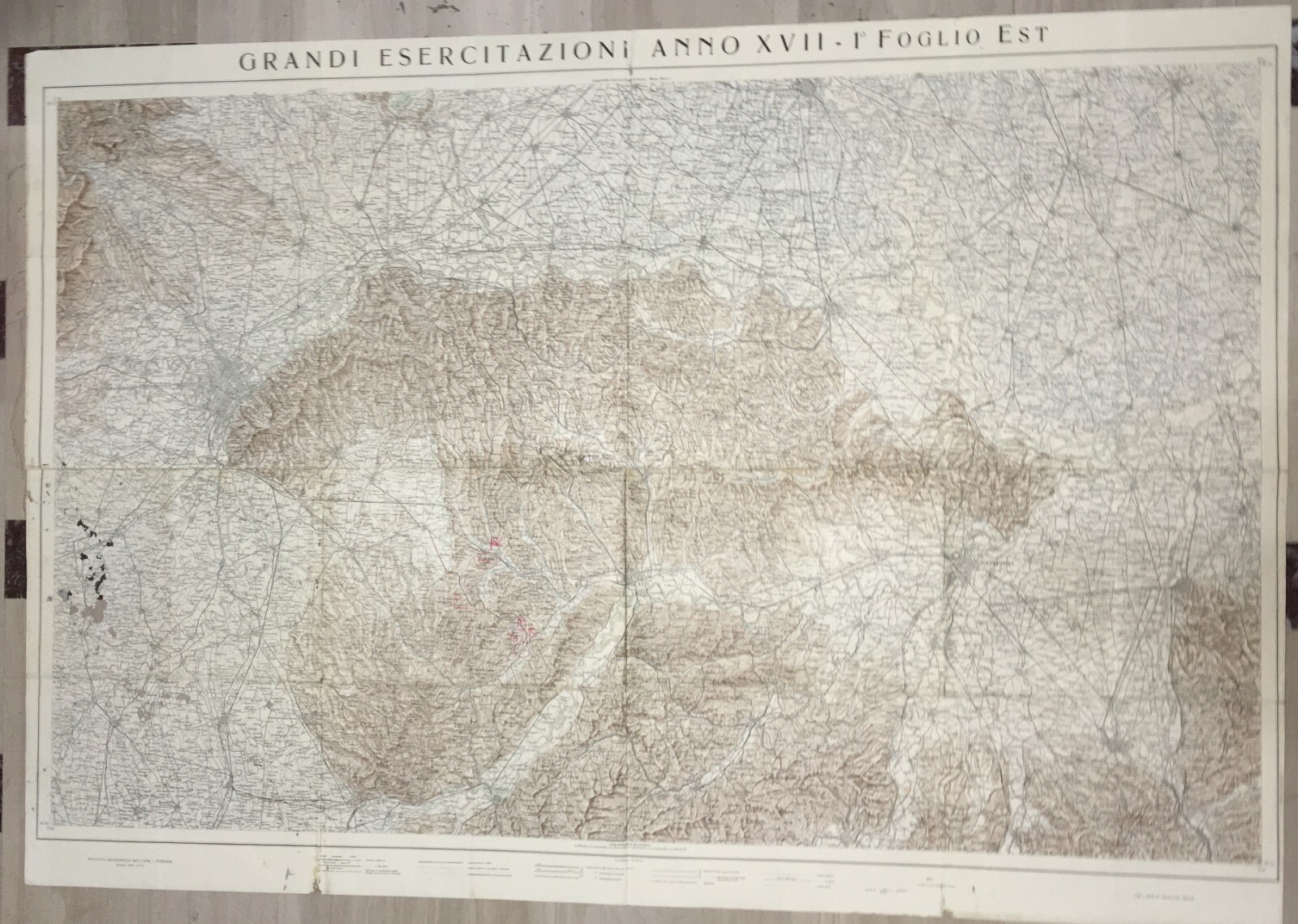 Militaria   Grande Cartografia d'Epoca   Torino, Alessandria, Asti, Vercelli   1939
