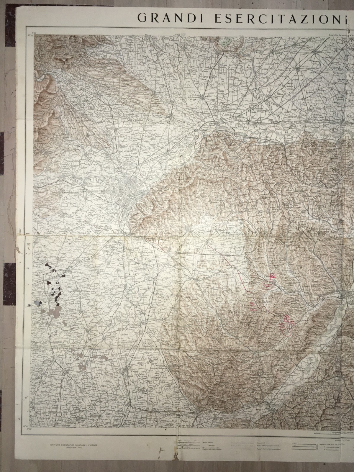 Militaria   Grande Cartografia d'Epoca   Torino, Alessandria, Asti, Vercelli   1939