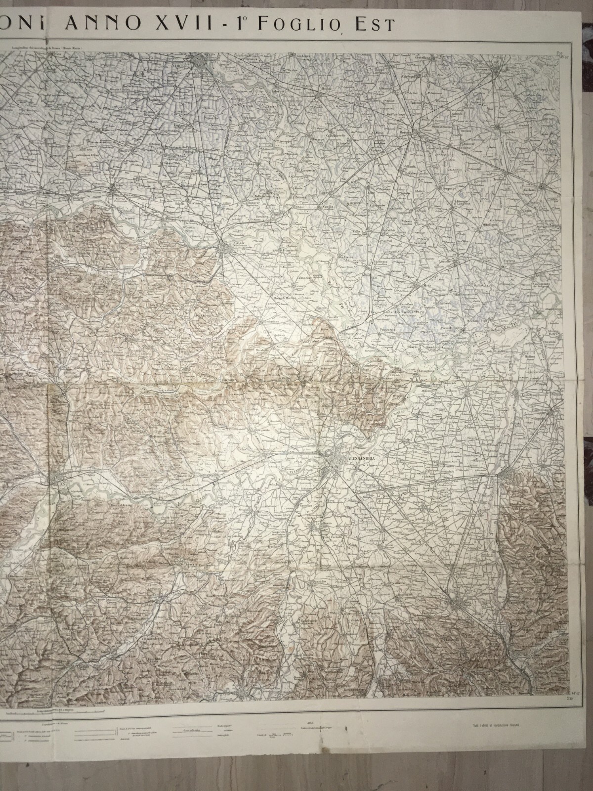 Militaria   Grande Cartografia d'Epoca   Torino, Alessandria, Asti, Vercelli   1939