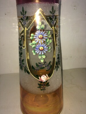 Caraffa Liberty In Vetro Soffiato Con Decori Floreali E Dorature