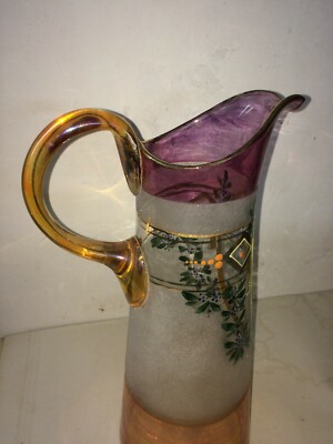 Caraffa Liberty In Vetro Soffiato Con Decori Floreali E Dorature