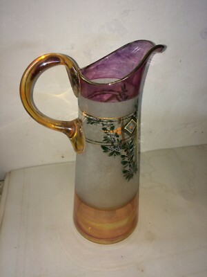 Caraffa Liberty In Vetro Soffiato Con Decori Floreali E Dorature