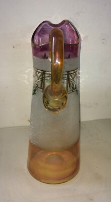 Caraffa Liberty In Vetro Soffiato Con Decori Floreali E Dorature