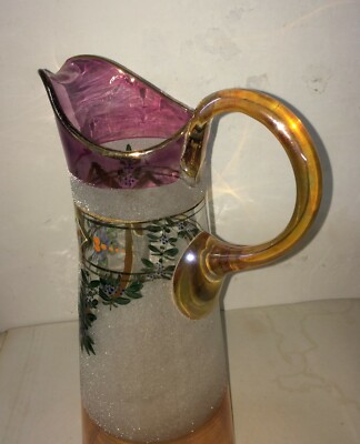 Caraffa Liberty In Vetro Soffiato Con Decori Floreali E Dorature